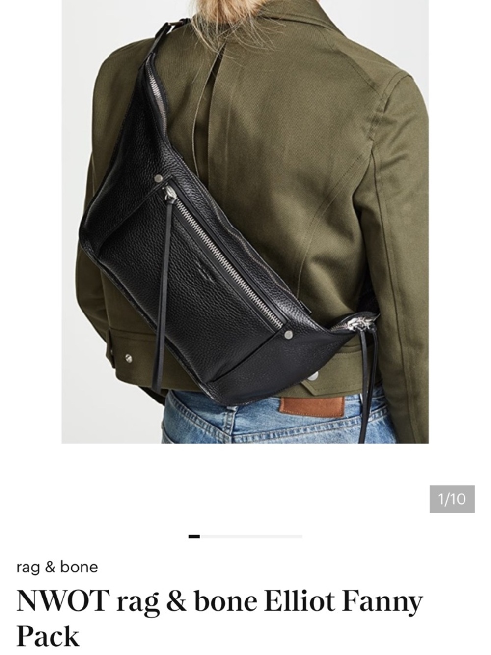 Black Pebbled Leather Belt Sling Bag NWOT